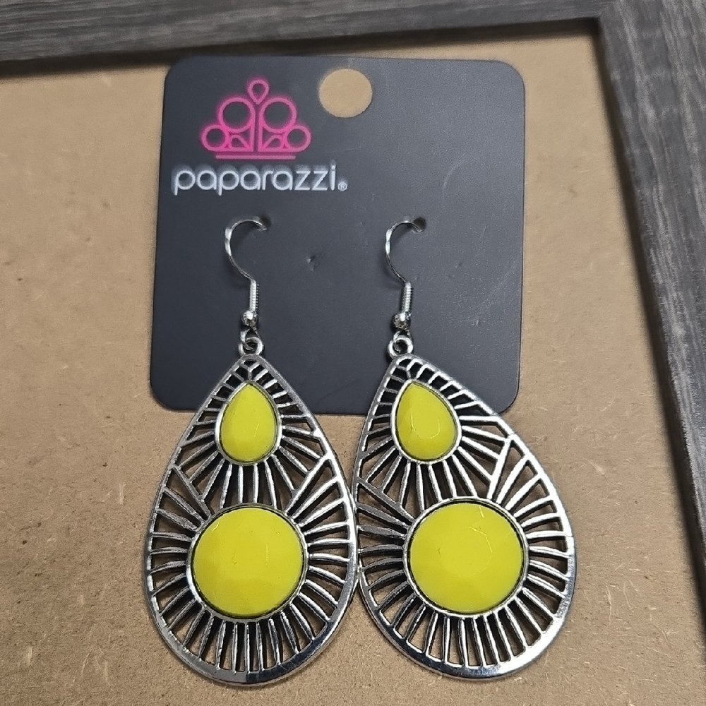 Paparazzi Bright Yellow and Silver Earrings